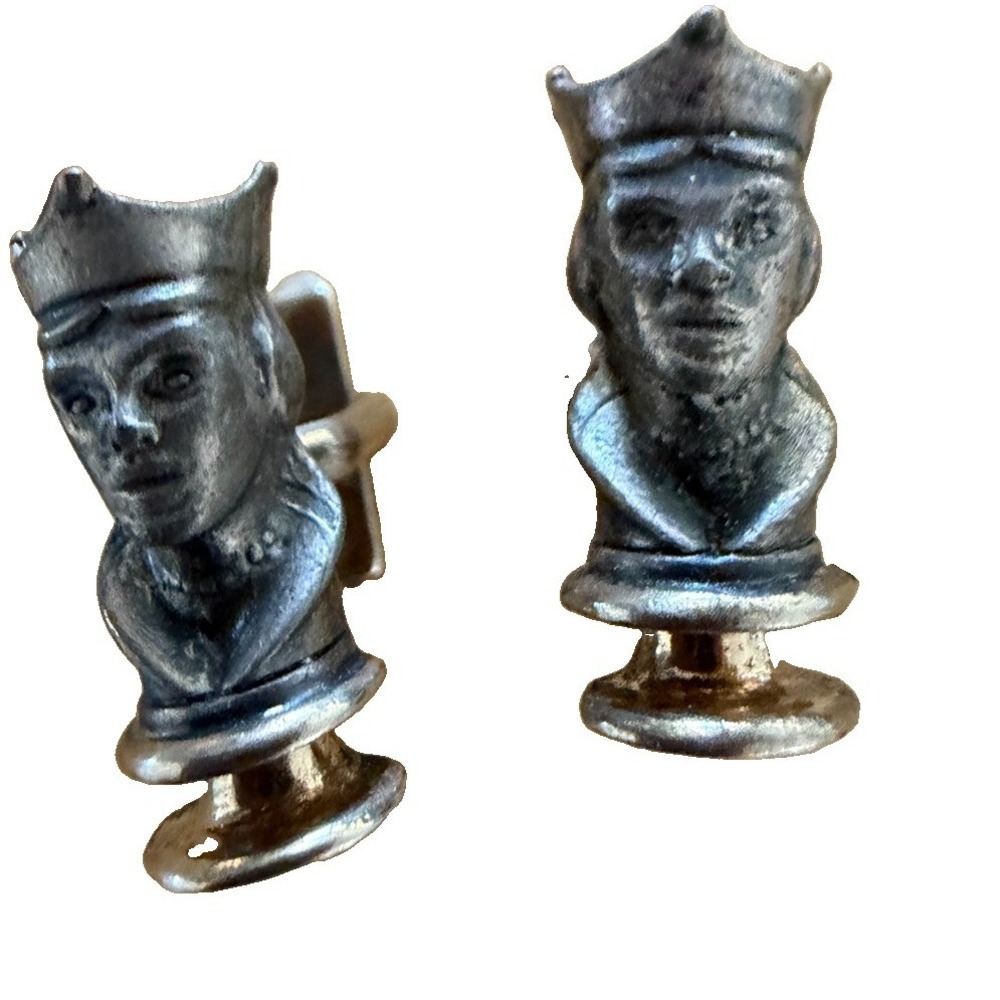 Vintage Swank Cufflinks Chess King Piece 1950s Silver Tone Mid Century Figural